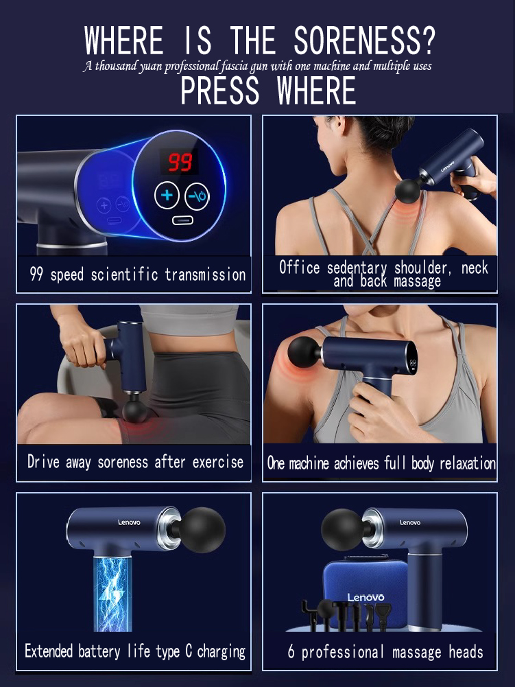 Lenovo 6 Heads Fascia Gun Prof - Scalp Massager Electric recension och pris